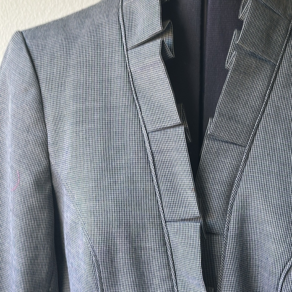 White House Black Market jacket herringbone blazer ruffled collar belt size 8 - Picture 2 of 11